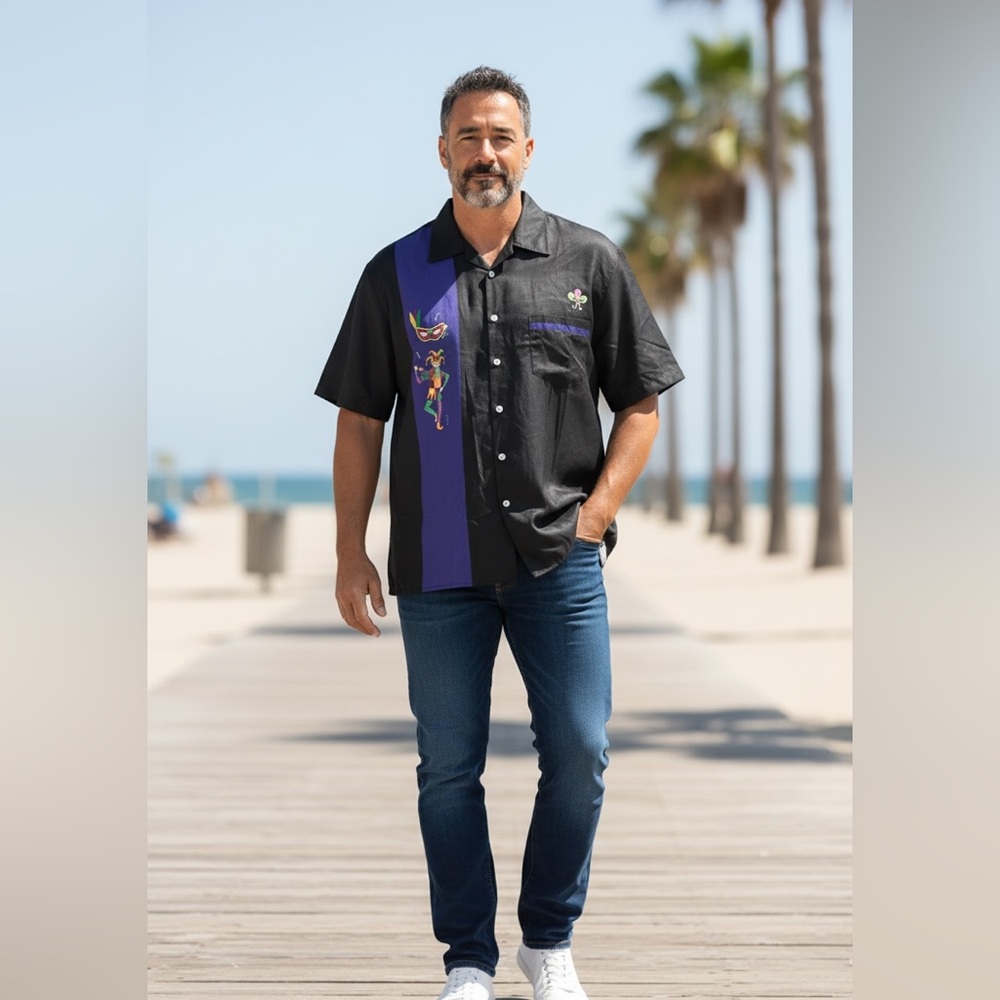 Festive Black and Purple Men's Shirt - Picture 4 of 16